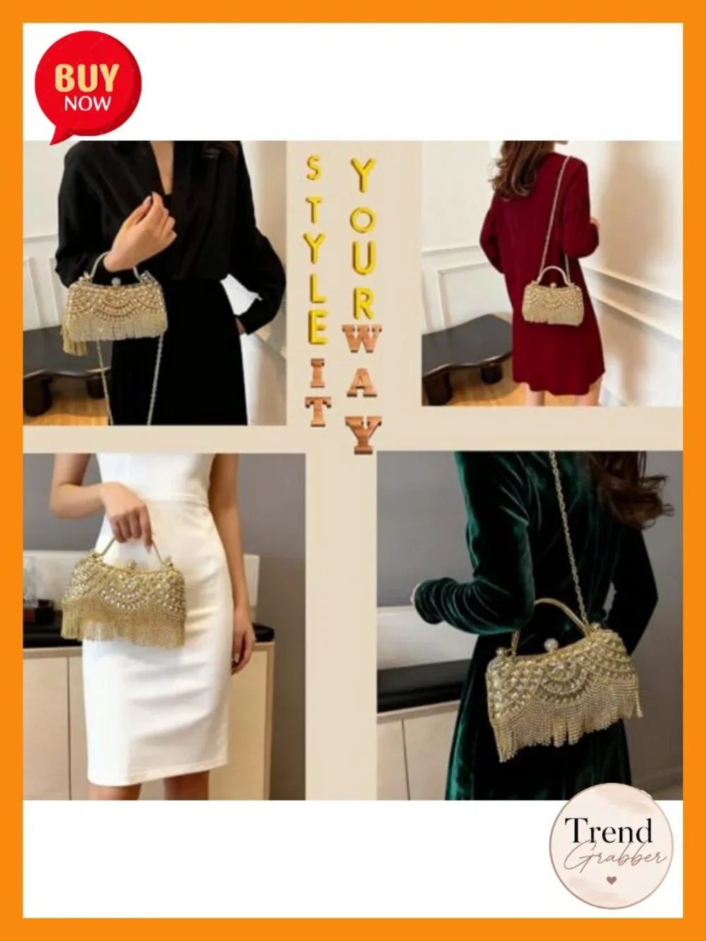 Fringe Rhinestones Clutch Purse Elegant Mesh Evening Bag Crystal Handbag